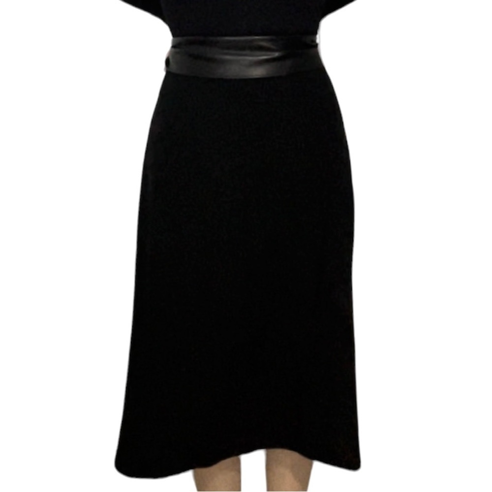 Dries Van Noten 12 US Leather Waist Skirt Black midi